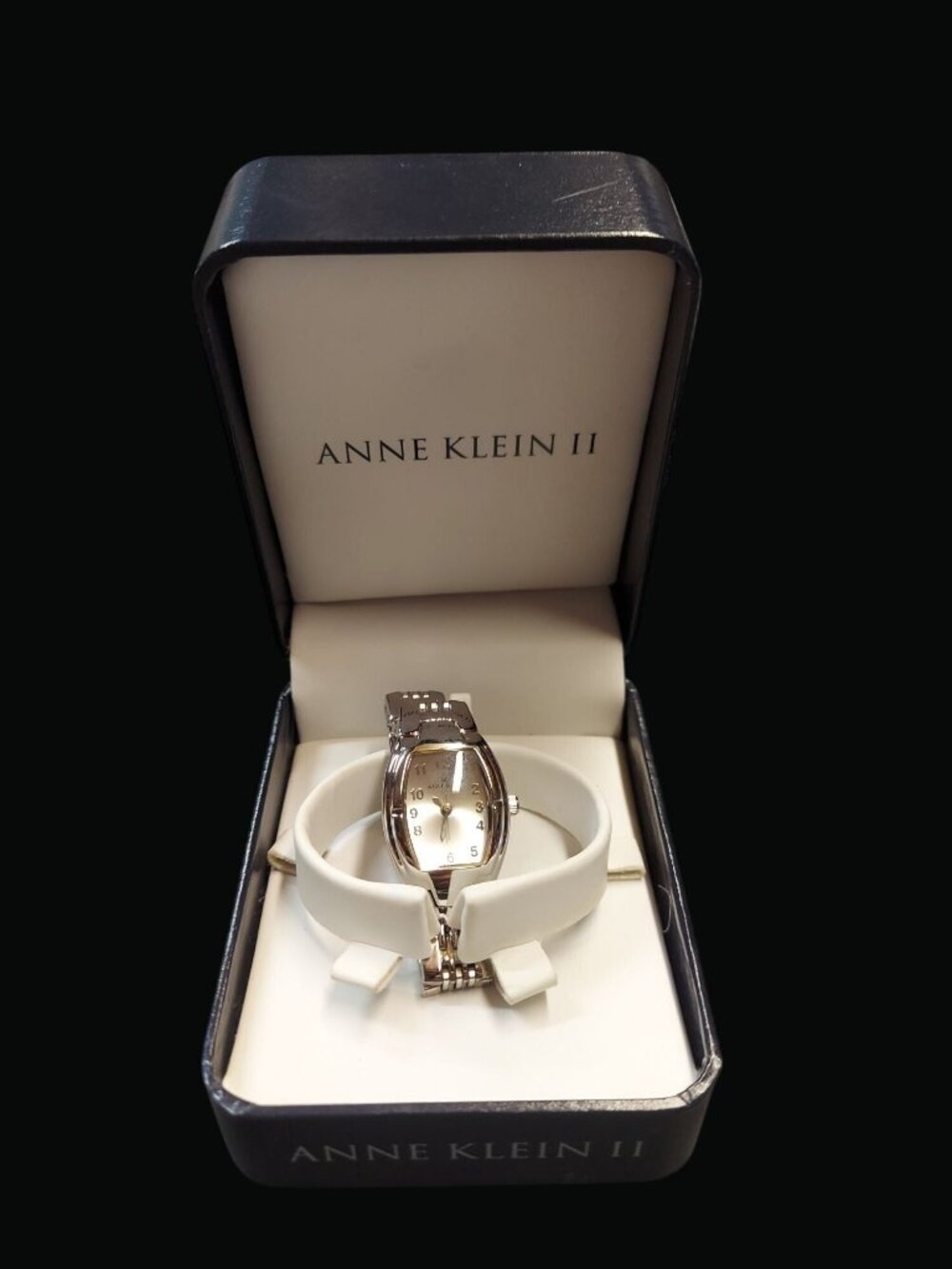 Anne Klein II Womens Silver-Toned Oval Watch With Box 1111